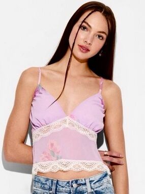 Wild Fable Floral Pattern Lace Trim Tank Top, Women